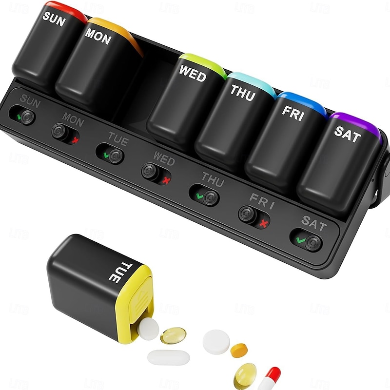 Weekly Pill Organizer Daily Case Holder Storage Box 7 Days Travel Pill Box Large Medicine Pill Case Container for Daily Medication Vitamin Supplement Fish Oil