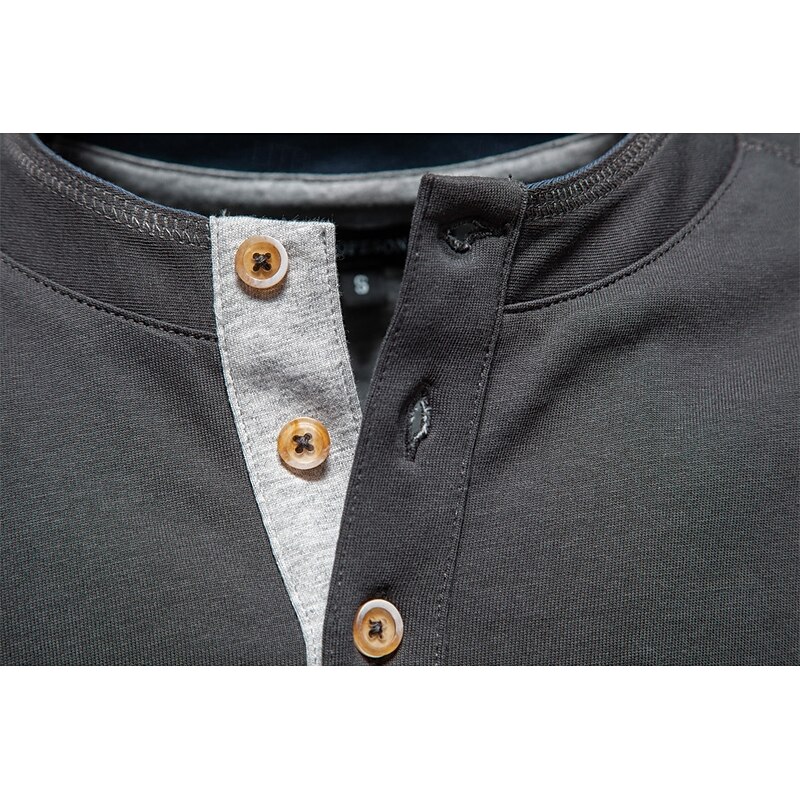 Men's Cotton Shirt Long Sleeve Solid Cool Daily Casual Buttons Henley School Training Outdoor All Seasons Dark Grey White Blue Henley T-Shirt3