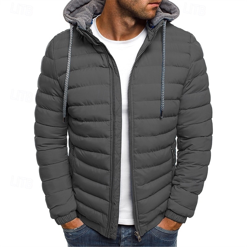 Men's Winter Coat Puffer Jacket Padded Jacket Pocket Polyster Vacation Daily Wear Date Regular Fashion Casual Comfortable Thermal Warm Winter Solid / Plain Color Black Red Navy Blue Blue Puffer Jacket2