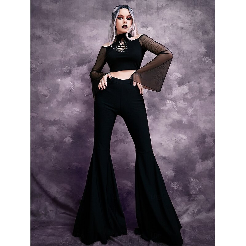Gothic Crop Top Bell Sleeve Witch Fancy Dress Women's Fantasy Halloween Carnival Performance Party Adults Top2