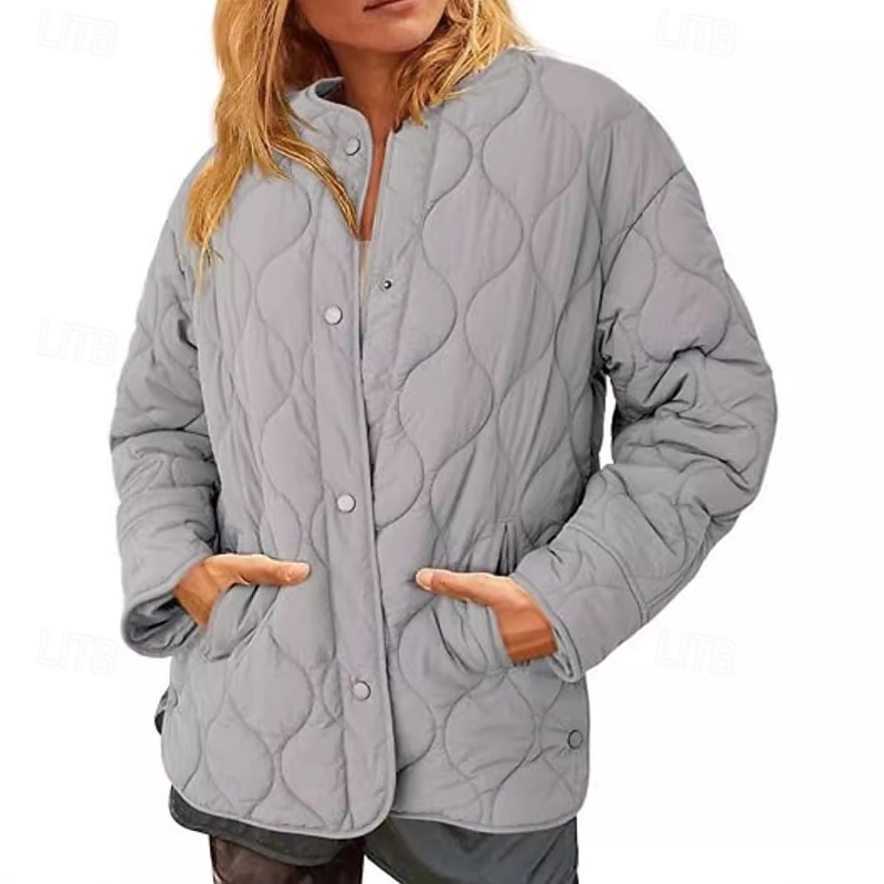 Women's Casual Jacket Warm Comfortable Pocket Buttons Casual Plain Going out Weekend Zipper Regular Crewneck Regular Fit Long Sleeve Outerwear Black Wine Brown Fall Winter