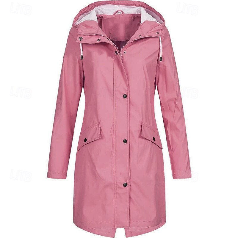 Women's Casual Jacket Waterproof Rain Jackets Rain Coats Waterproof Windproof Zipper Pocket Fashion Outdoor Plain Going out Weekend Zipper Regular Hooded Regular Fit Long Sleeve Outerwear Black3