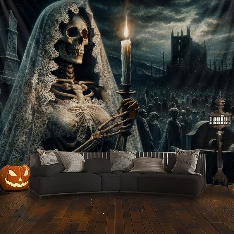Halloween Tapestry Banners Wall Hangings Ghost Bride 3D Dark Punk Gothic Style Party Dorm Shooting Backgrounds Home Decor3