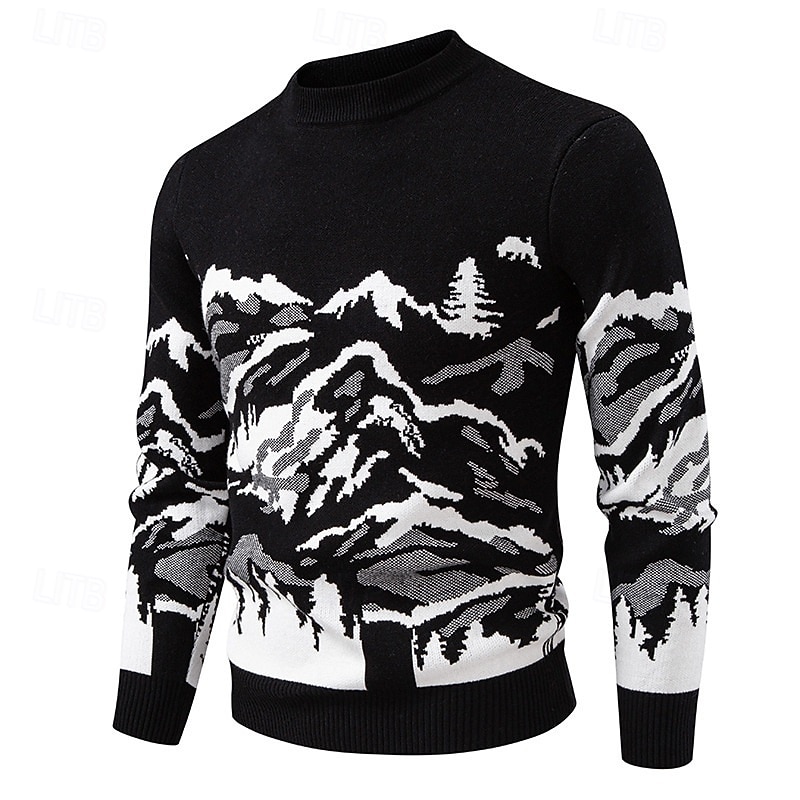 Men's Sweater Pullover Sweater Jumper Ribbed Knit Regular Tops Knitted Slim Fit Plain Crew Neck Knitwear Contemporary Casual Daily Wear Clothing Apparel Fall Winter Black White M L XL3