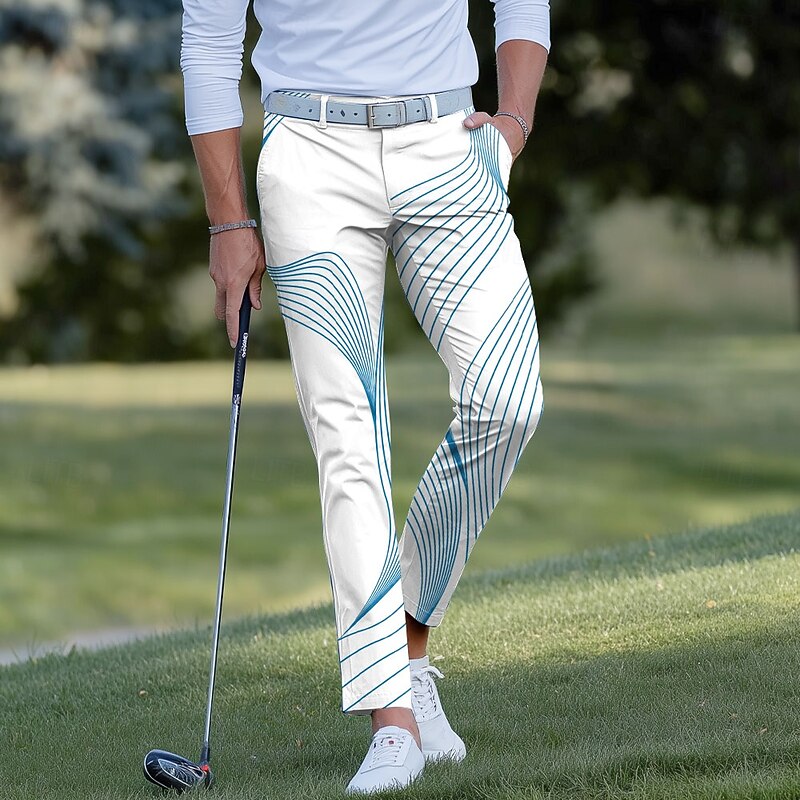 Men's Gradient Striped Waves Dress Pants Golf Pants Trousers Mid Waist Casual Sports Outdoor Slim Fit Pants with Pockets Spring Fall 3D Print Blue Purple Orange