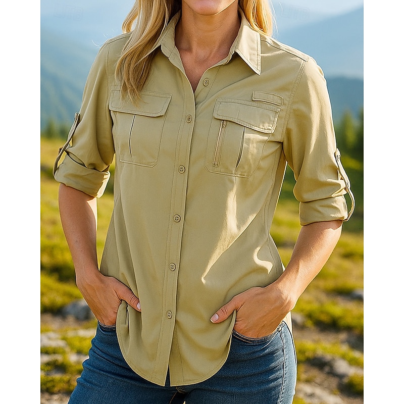 Women's Cargo Shirt Hiking top Long Sleeve Turndown Top Outdoor UV Sun Protection Quick Dry Breathable Polyester Black White Pink Tennis Golf Running3