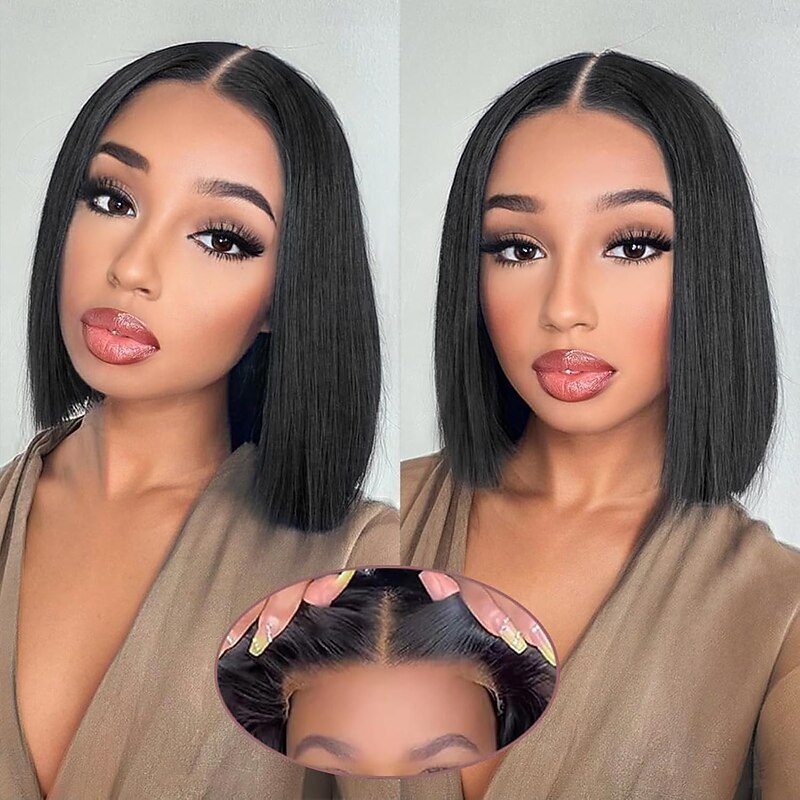 Glueless Wigs Human Hair Pre Plucked Pre Cut  4x4 HD Lace Closure Wig  Glueless Wigs Human Hair Black Straight Wig Human Hair Wear and Go 180% Density for Women