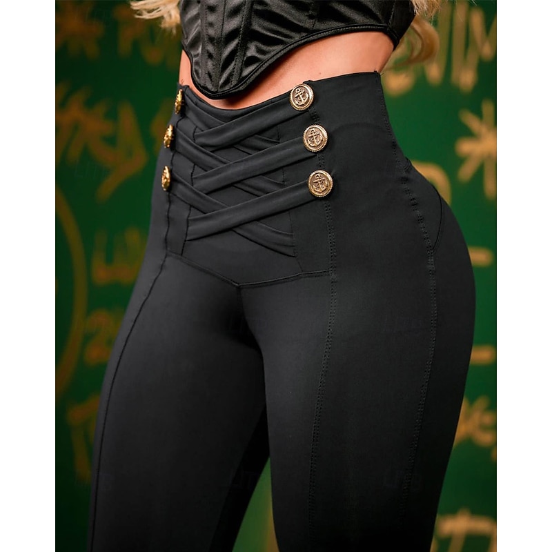 Women's Slacks Leggings Streetwear Casual Full Length Natural Plain Elastic Waist Soft Outdoor Vacation Going out Black Fall Regular Fit