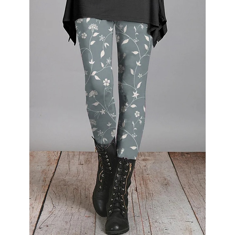 Women's Pants Trousers Leggings Cozy Leggings Streetwear Casual Full Length High Waist Leaf Elastic Waist Print Breathability Comfortable Stretchy Vacation Street Daily Wear Green Summer Spring Fall