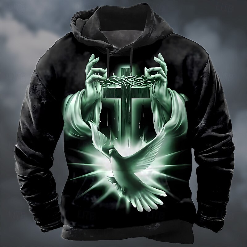 Men's Faith Hoodie Sweatshirt Cool Party Crew Neck Club Streetwear Purple Green Drawstring Fall Winter Designer