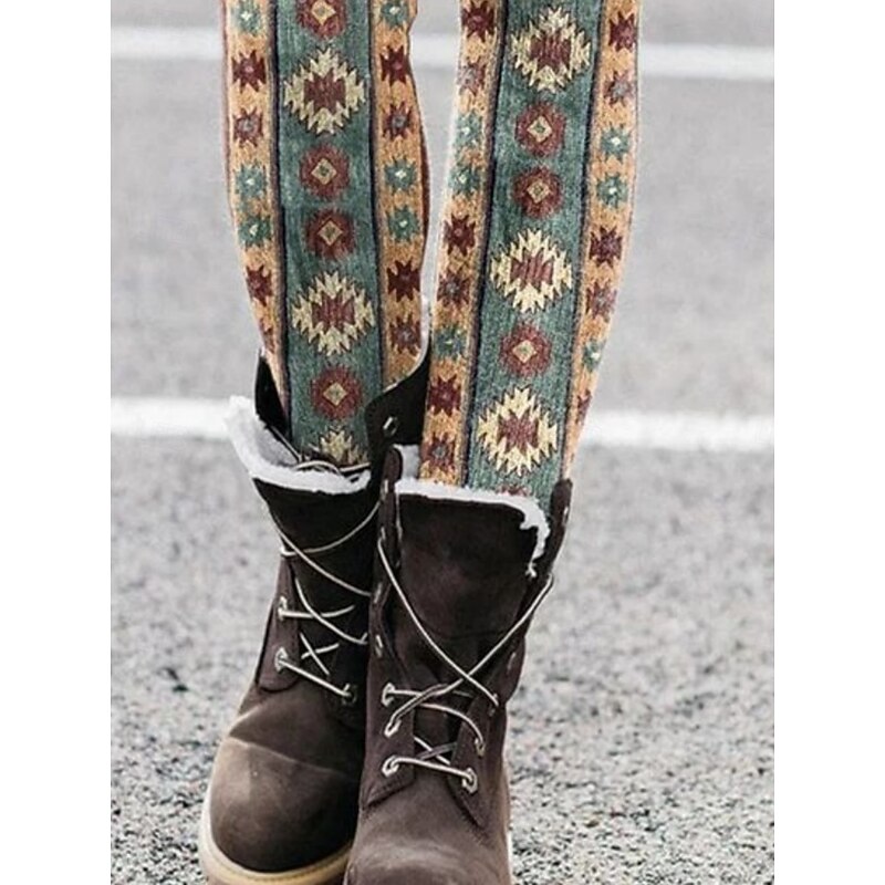 Women's Pants Trousers Leggings Cozy Leggings Vacation Vintage Full Length High Waist Geometric Color Block Elastic Waist Print Breathability Comfortable Stretchy Vacation Street Green Summer Spring2