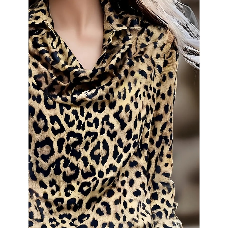 Women's Shirt Dressy Tops Formal Work Shirt Evening Tops Leopard Elegant Party Ladies Long Sleeve Collar Work Party Evening Wear Evening Party Print Leopard Spring Fall Winter Spring Fall Winter3