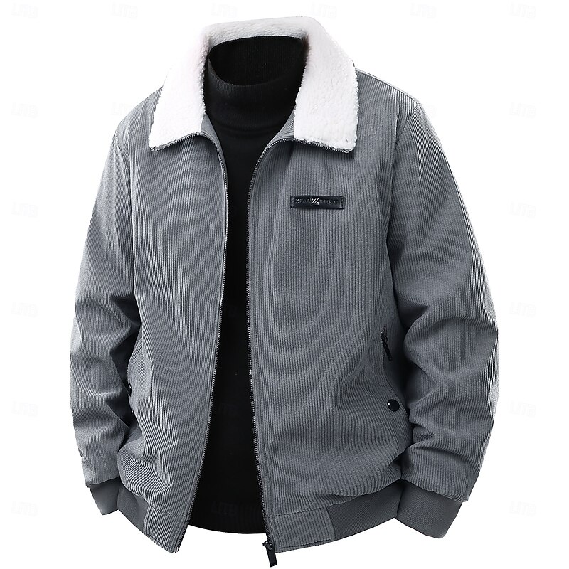 Men's Corduroy Jacket Fleece Jacket Formal Home Pocket Fleece Collar Fall Winter Solid Color Vintage Neutral Collar Regular Black Brown Green Grey Jacket4