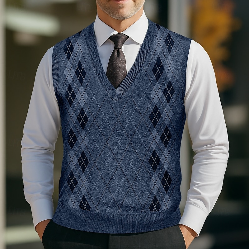 Men's Sweater Sweater Vest Pullover Sweater Jumper Vest Ribbed Knit Regular Tops Knitted Slim Fit Plain V Neck Knitwear Contemporary Casual Daily Wear Clothing Apparel Fall Blue Light Grey L XL 2XL4