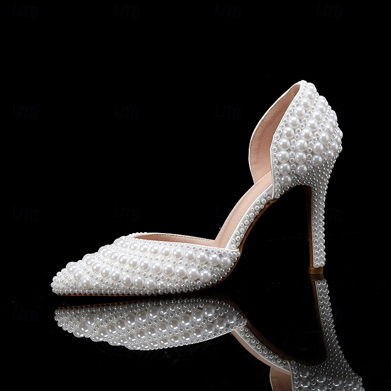 Women's White Pearl Stiletto Heels and Clutch Bag Set – Elegant Pointed Toe High Heel Shoes for Wedding, Bridal Parties, and Formal Events4
