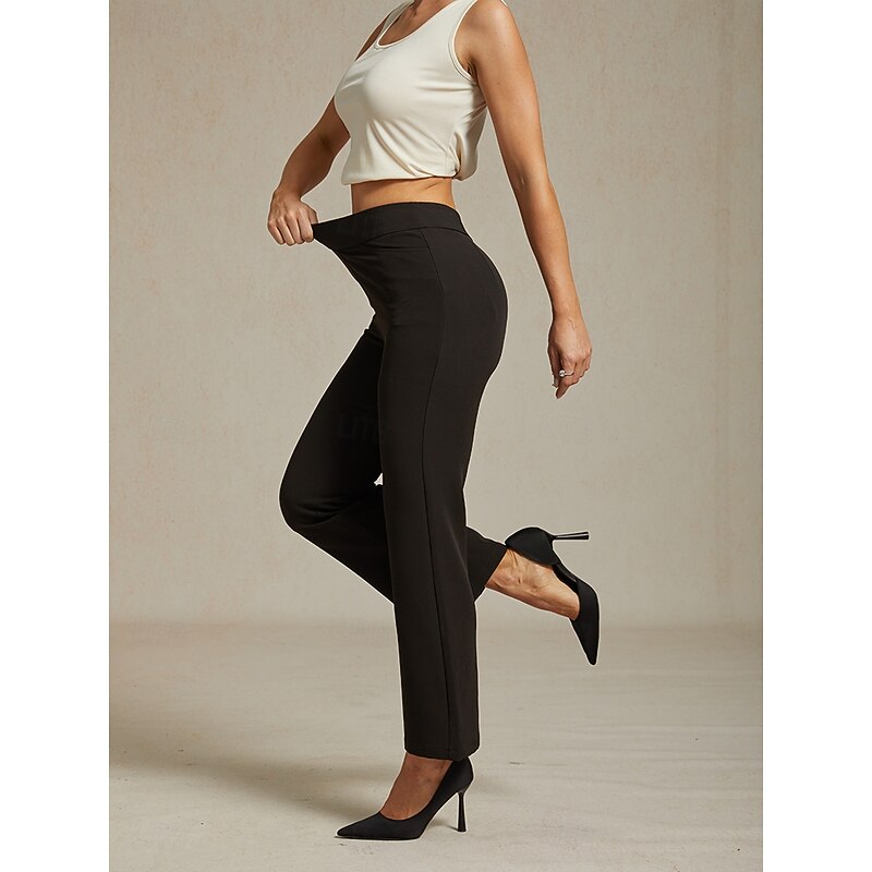 Women's Bootcut Vacation Vintage Ethnic Style Full Length High Waist Solid Color High Elasticity Formal Outdoor Office Black Spring, Fall, Winter, Summer Slim Fit3