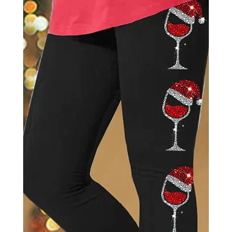 Women's Pants Trousers Leggings Cozy Leggings Streetwear Casual Full Length High WaistPantsChristmas Graphic Prints Elastic Waist Print Breathability Comfortable Stretchy Vacation Street Daily Wear2