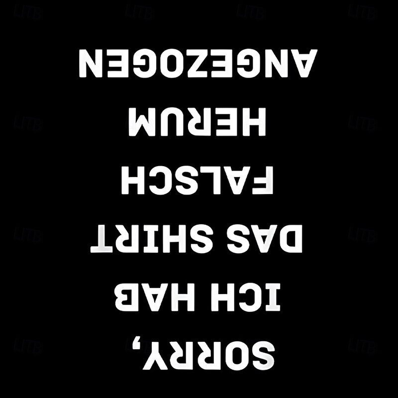 Men's Humorous Red Short Sleeve T-Shirt - "Sorry, I Put My Shirt On Wrong" German Upside-Down Text Graphic Tee2