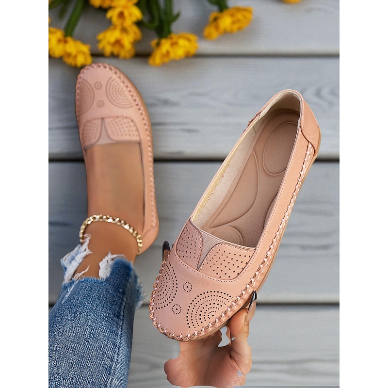 Women's Slip-On Loafers with Laser Cut Details – Casual Flat Moccasin Shoes for Daily Walking and Driving2