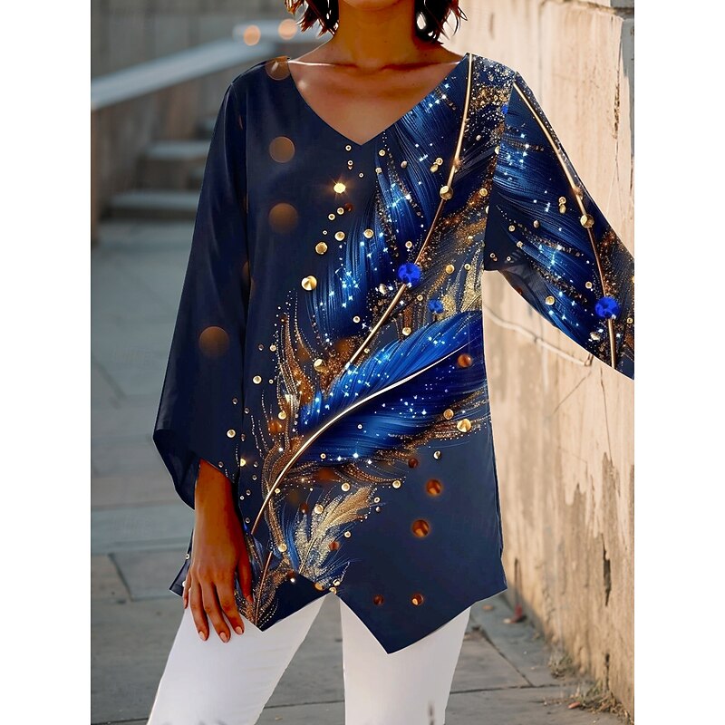 Women's Blouse Graphic Animal Vintage Stylish Casual 3/4 Length Sleeve V Neck Regular Tops Daily Holiday Print Pink Navy Blue Green Rainbow Summer Spring Fall2