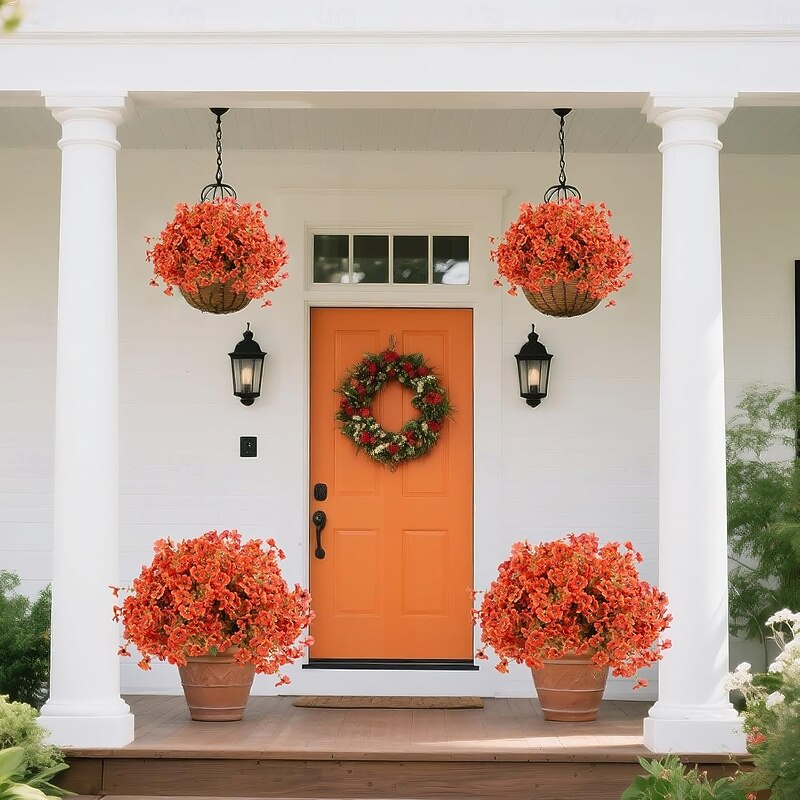 13 Bundles Fall Artificial Flowers for Outdoor Indoor Silk Flowers No Fade Fake Plastic Flowers Faux Plants for Outdoors Outside Front Porch Hanging Planter Window Box Garden Home Decoration 13 Bundles(Orange)3