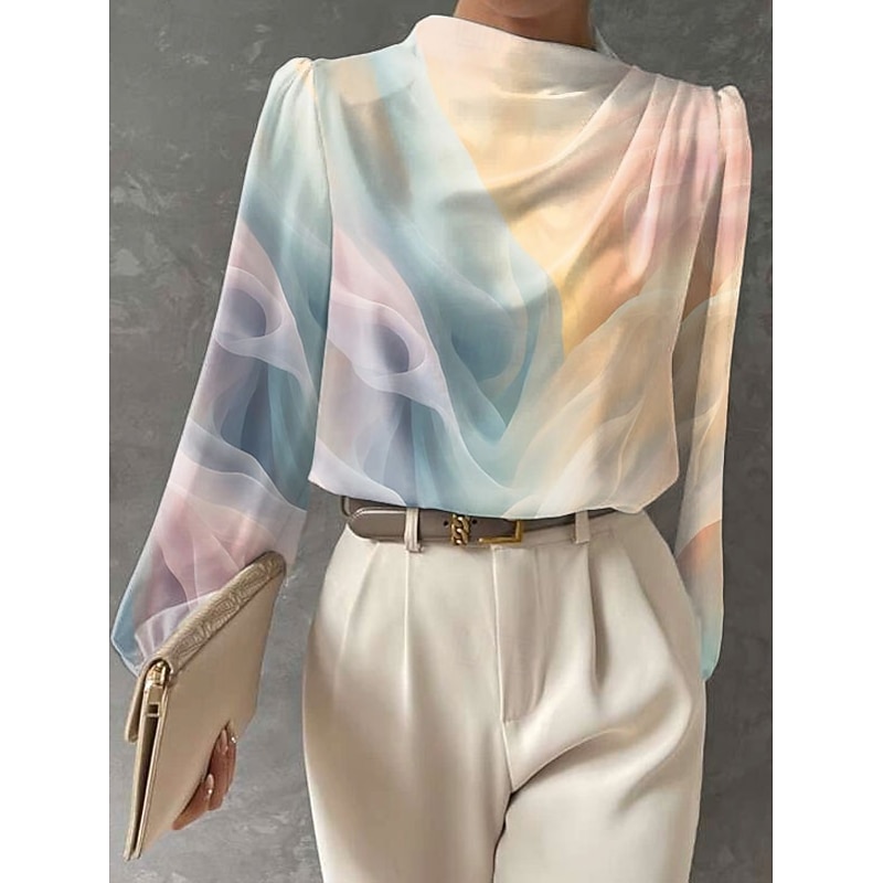 Women's Blouse Floral Graphic Elegant Stylish Basic Long Sleeve High Neck Regular Tops Daily Print Pink Orange Beige Light Blue Spring Fall3