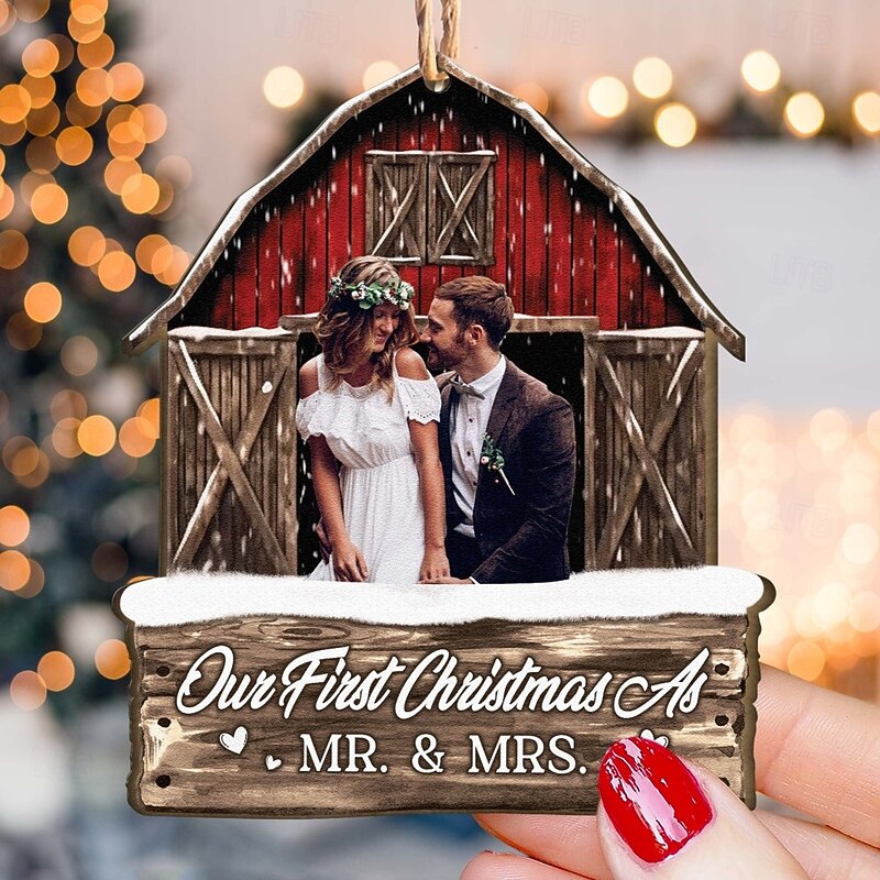 Personalized Photo Christmas Ornaments Custom Wooden Red Barn Christmas Gift Idea For Family/Couple Xmas Tree Ornaments Decoration Hanging Pendant4