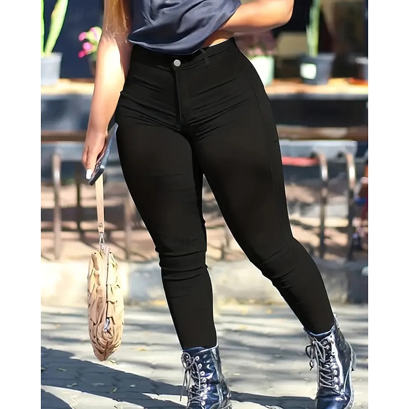 Women's Slacks Leggings Cozy Leggings Streetwear Casual Full Length Natural Plain Pocket Elastic Waist Comfortable Street Holiday Black Dark Blue Light Blue Fall Regular Fit4