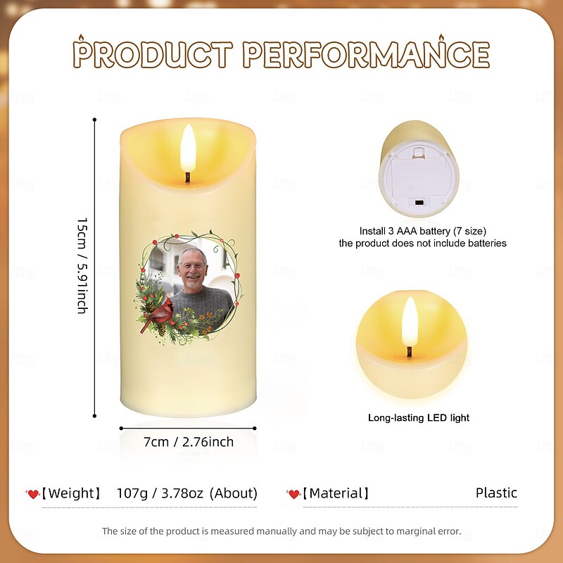 Personalized Memorial LED Candle Custom Photo Sympathy Christmas Gifts For Loss Of Loved Ones,The Light Shines as a Symbol of Love Memory Elegant Keepsake Light for Bedroom Home Decor Tribute Display2