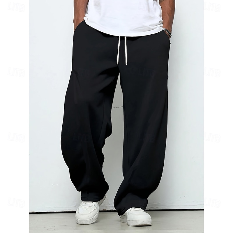 Men's Sweatpants Wide Leg Sweatpants Trousers Baggy Pants Open Bottom Sweatpants Drawstring Elastic Waist Straight Leg Plain Moisture Wicking Breathable Full Length Outdoor Casual Daily Fashion