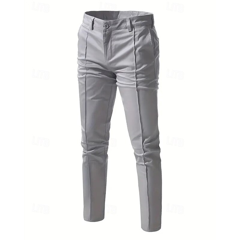 Men's Trousers Chinos Pleated Pants Pocket Buttons Plain Comfort Formal Party Work Fashion Classic Style Black Wine Micro-elastic