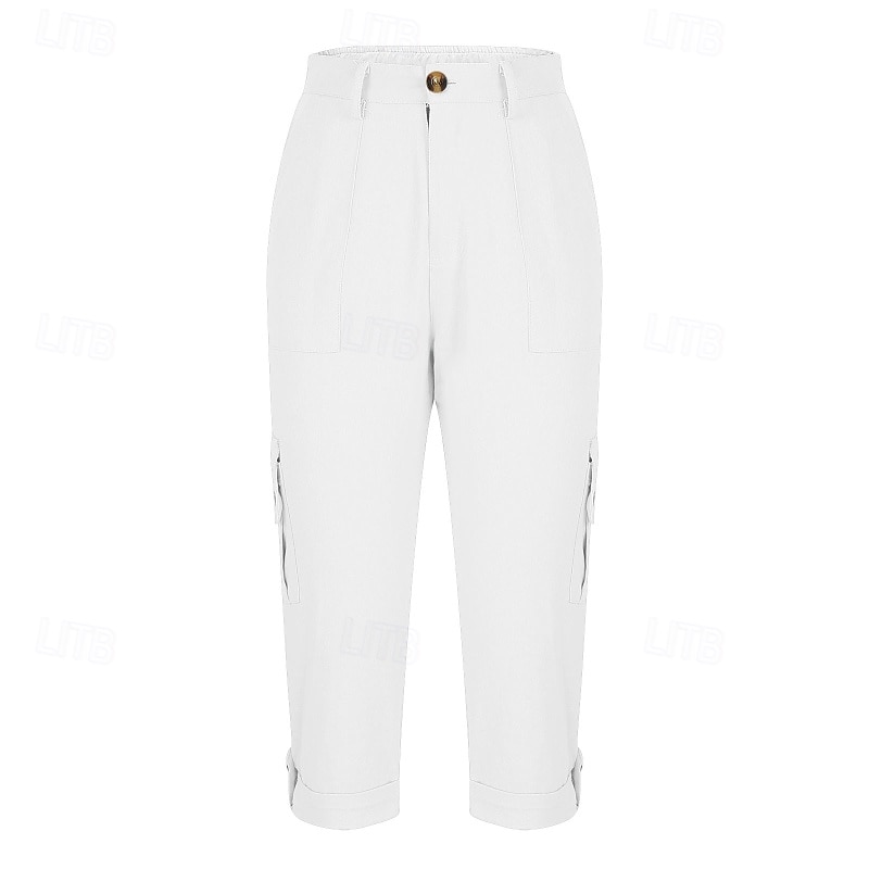 Women's Cargo Pants Capri Pants Slacks Streetwear Casual Full Length Natural Plain Pocket Elastic Waist Comfy Outdoor Vacation Going out claret Dark-Gray Black White Fall Regular Fit2
