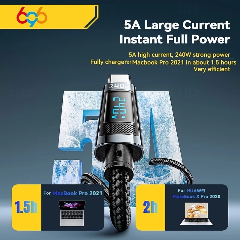 240W USB Type C To USB C Cable 100W PD 3.1 Fast Charging Charger Wire For Macbook Pro FOR Xiaomi For Samsung Laptop For Essager2