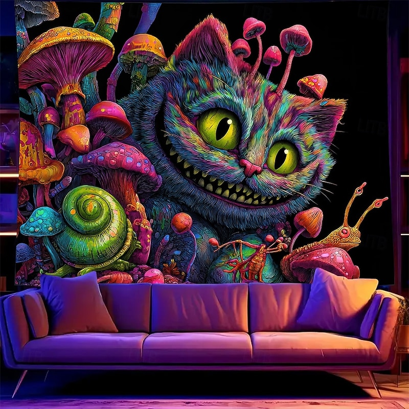 Halloween Tapestry Blanket Wall Hangings Mushroom Cat Monster Animal Psychedelic Mystic Bedroom Living Room Dorm Home Decor