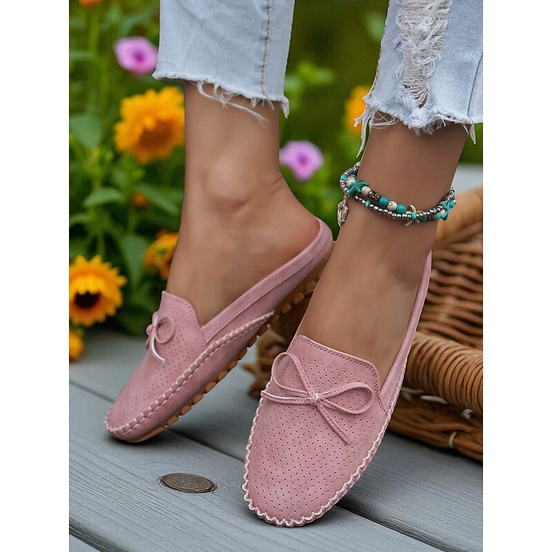 Women's Pink Foldable Slip-On Mules – Lightweight Perforated Moccasins for Casual Wear, Driving and Outings2