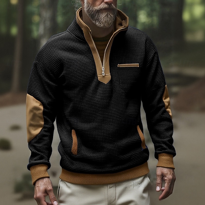 Men's Sweatshirt Quarter Zip Sweatshirt Black Navy Blue Half Zip Color Block Patchwork Pocket Sports & Outdoor Daily Holiday Polyester Streetwear Basic Casual Spring Fall Clothing Apparel Hoodies2