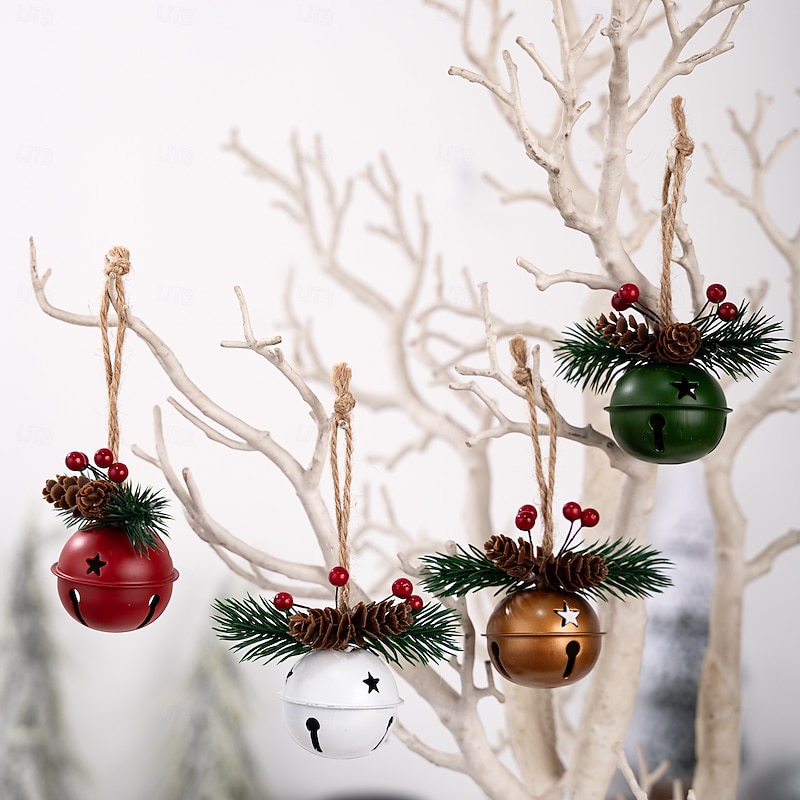 4pcs Christmas Bell Hanging Ornaments, Colorful Small Bells Decorations, Red Bell Christmas Tree Hanging Decor, Wind Chime Holiday Home and Party Accessories2