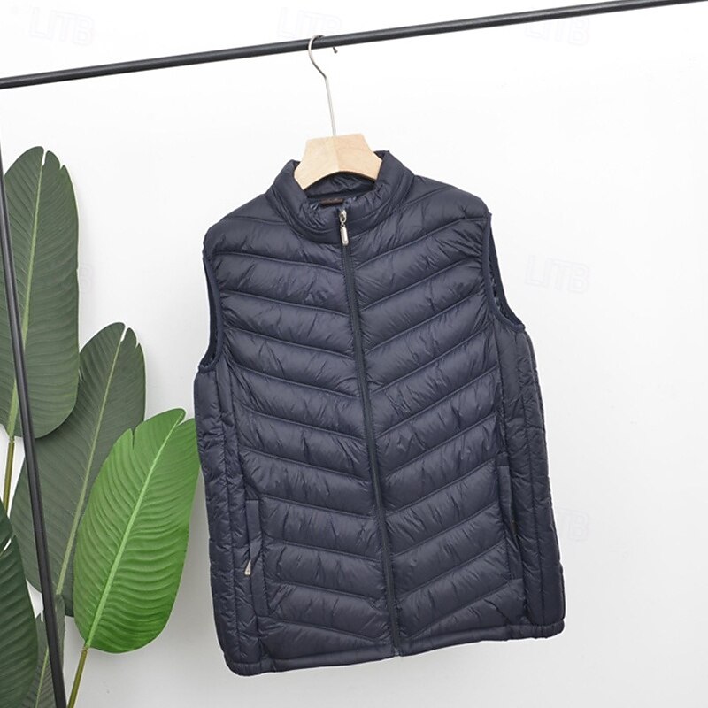 Men's Puffer Vest Vest Gilet Vacation Daily Date Fashion Casual Winter Pocket Polyester Warm Comfortable Solid Color Zipper Stand Collar Regular Fit Black Navy Blue Gray Vest2