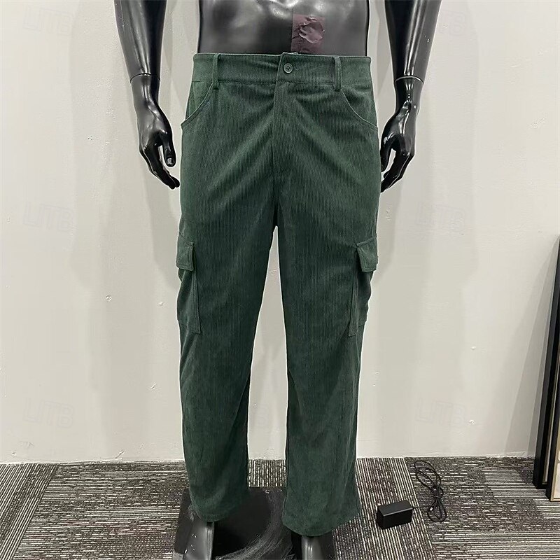 Men's Cargo Pants Corduroy Pants Trousers Buttons Multi Pocket Plain Wearable Outdoor Daily Camping & Hiking Fashion Classic Brown Green4