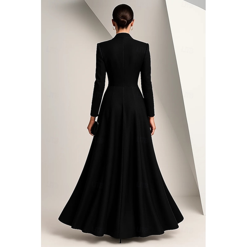 Tuxedo Dress A-Line Mermaid Formal Wedding Guest Satin Elegant Long Sleeve Ankle Length Peak Lapel Double Breasted3