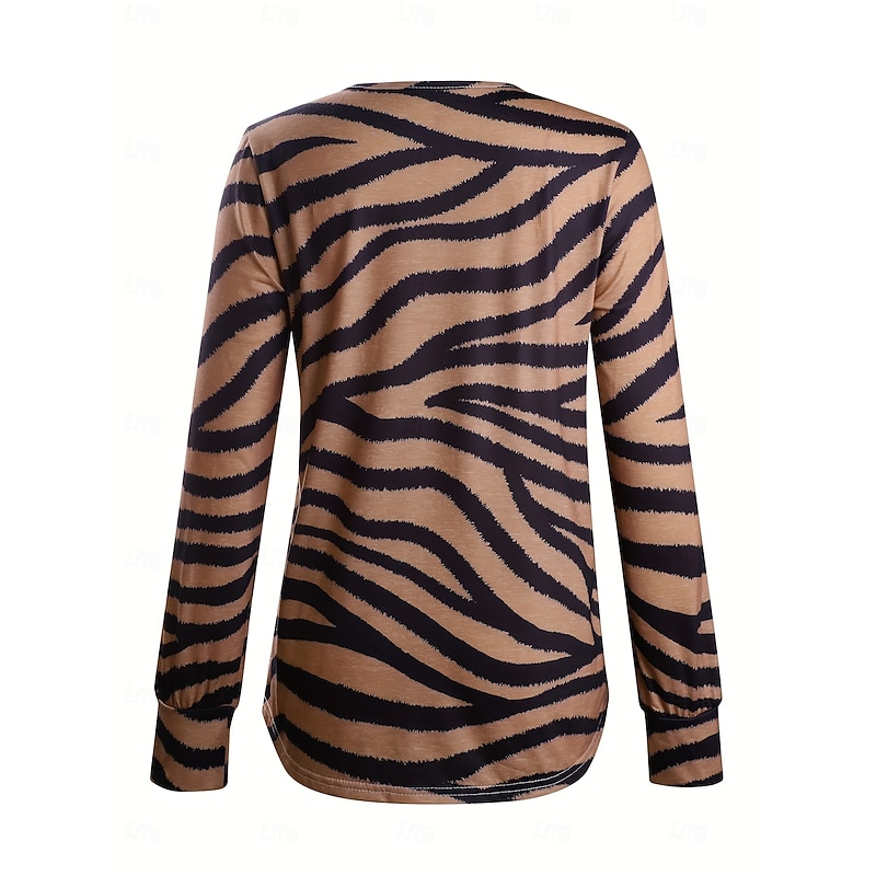 Women's Pullover Sweatshirt Zip Up Sweatshirts Graphic Leopard Zebra Fashion Casual Long Sleeve Crew Neck Regular Tops Street Dailywear Zipper Print Brown Spring Fall Winter2