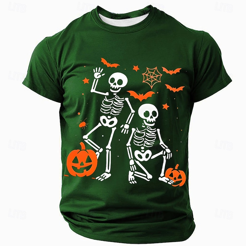 Halloween Men's Skull Pumpkin T Shirt Short Sleeve T shirt 3D Print Crew Neck Shirt Exaggerated Designer Horror Party Street Club Black Blue Green Summer Spring All Seasons Clothing Apparel S M L XL4