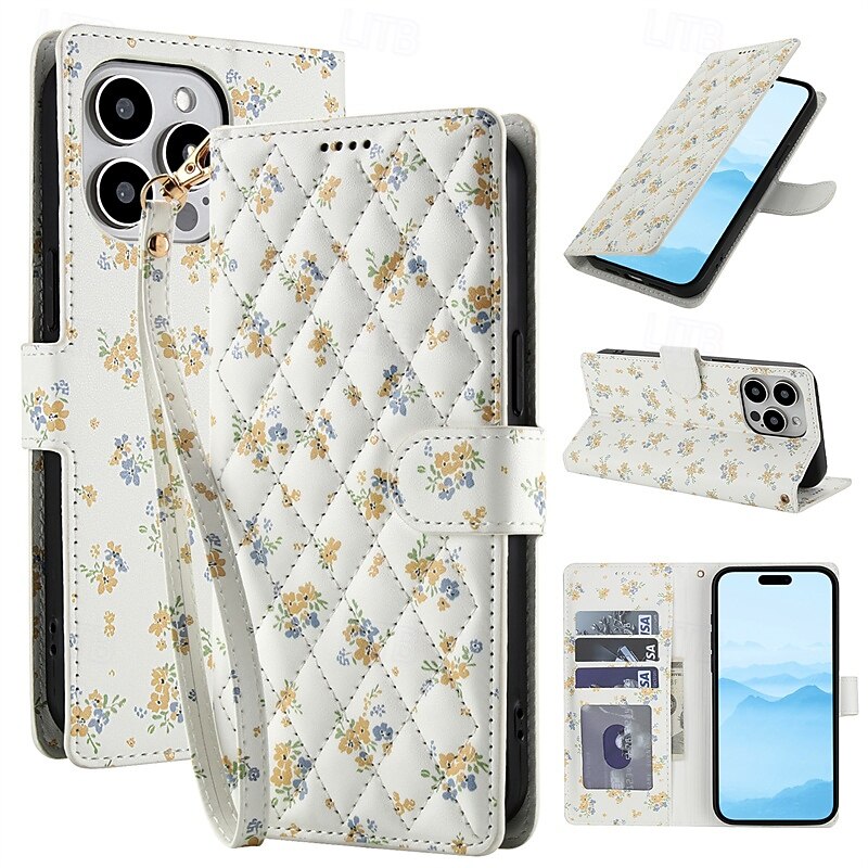 Phone Case For iPhone 17 Pro Max 17 Air 16 Pro Max Plus 15 14 Pro Max Plus 16e 13 Pro Max Wallet Case Magnetic Card Slot Shockproof Retro Flower Floral PC PU Leather4