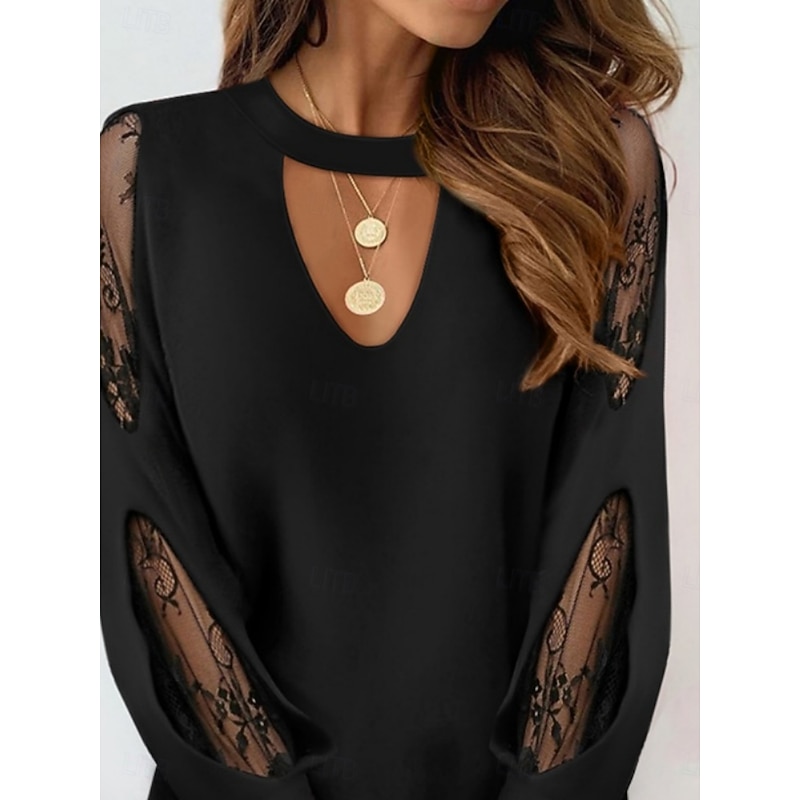 Women's Mini Dress Black Dress Sequin Dress Lace Dress Casual Dress Fashion Modern Daily Beach Weekend Regular Fit Plain Long Sleeve Crew Neck Black Summer Spring Fall Autumn2