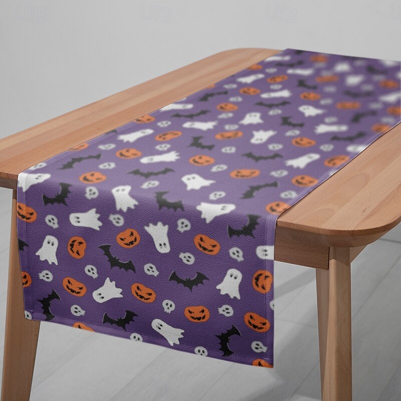 Halloween Table Runner and Rectangular Tablecloth, Printed Fabric Table Cover for Dining Room, Party, or Holiday Decoration4