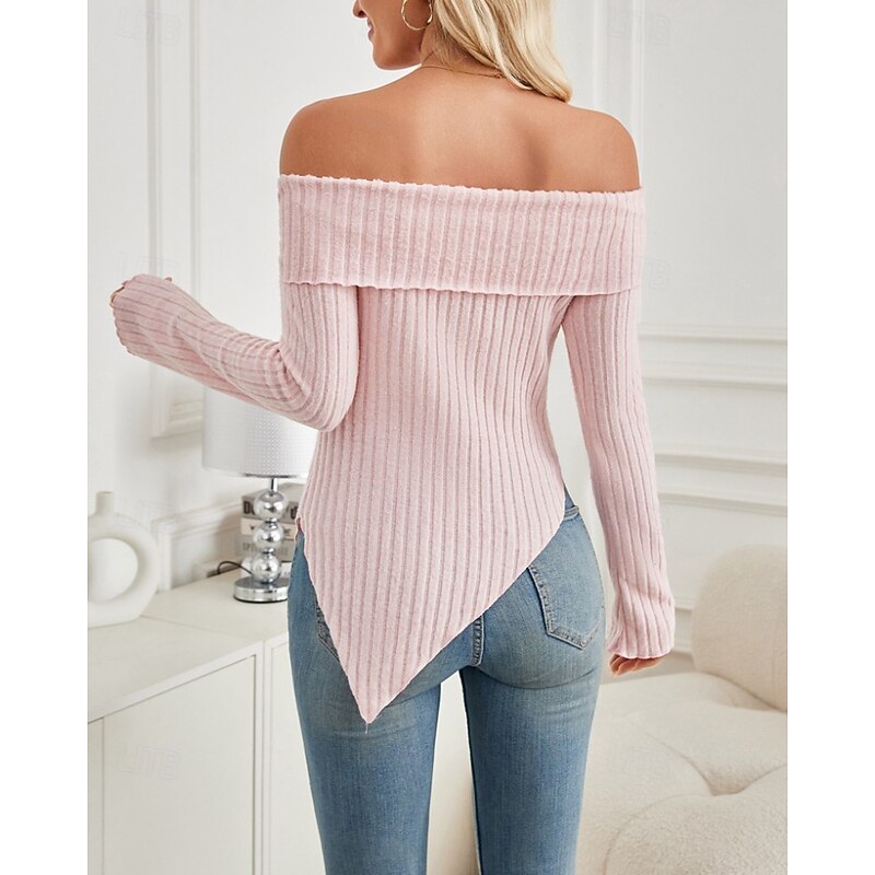 Women's Blouse Plain Stylish Modern Long Sleeve Off Shoulder Regular Tops Holiday Going out Bow Backless Black White Pink Apricot Light Blue Fall4