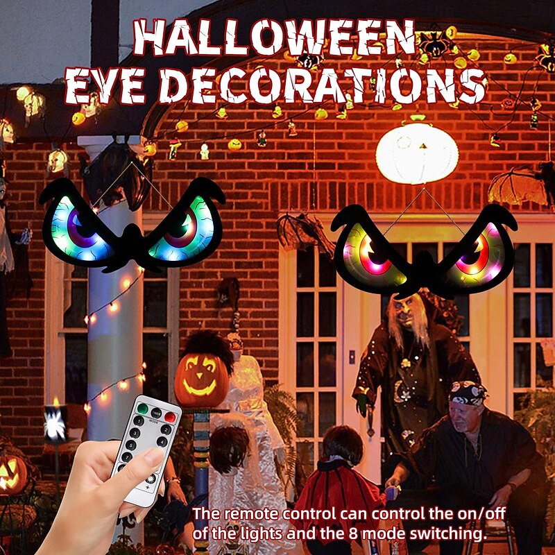 Halloween Decorations Spooky Eyes Lights 21 Inch Large Wooden Halloween Window Eye Lights with 8 Color Modes and USB/Battery Operated for Home Wall Window Trees Halloween Decor3
