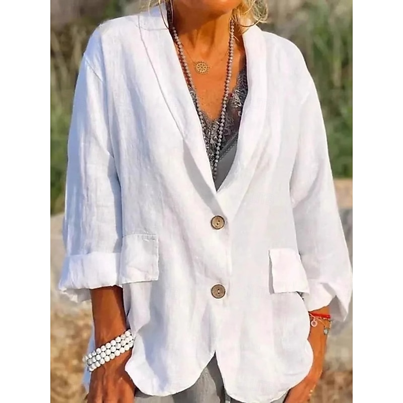 Women's Blazer Comfortable Breathable Pocket Buttons Fashion Daily OL Style Plain Office Daily Single Breasted Regular Lapel Regular Fit Long Sleeve Outerwear Black White Sky Blue Spring Fall