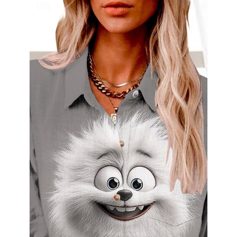 Women's Shirt 3D Active Daily Stylish Long Sleeve Shirt Collar Regular Tops Daily Holiday Buttons Print Dark Gray Gray Summer Spring Fall2