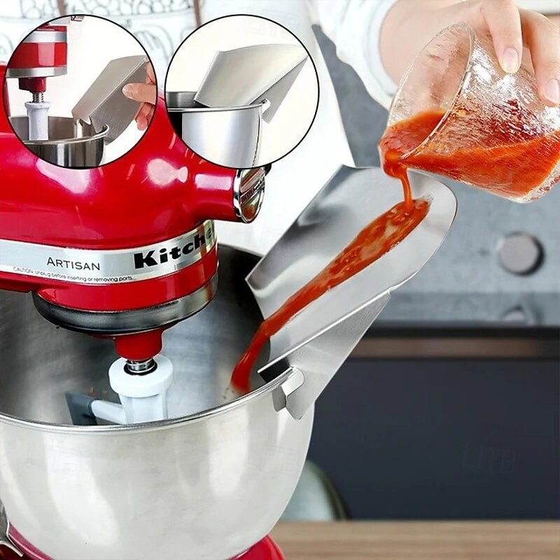 Stainless Steel Pouring Shield Stand Mixer Attachment Kitchen Guard Splatter Shield Bowl Cover Baking Accessory Mixer Compatible Tool Easy Pour Household Baking Helper2